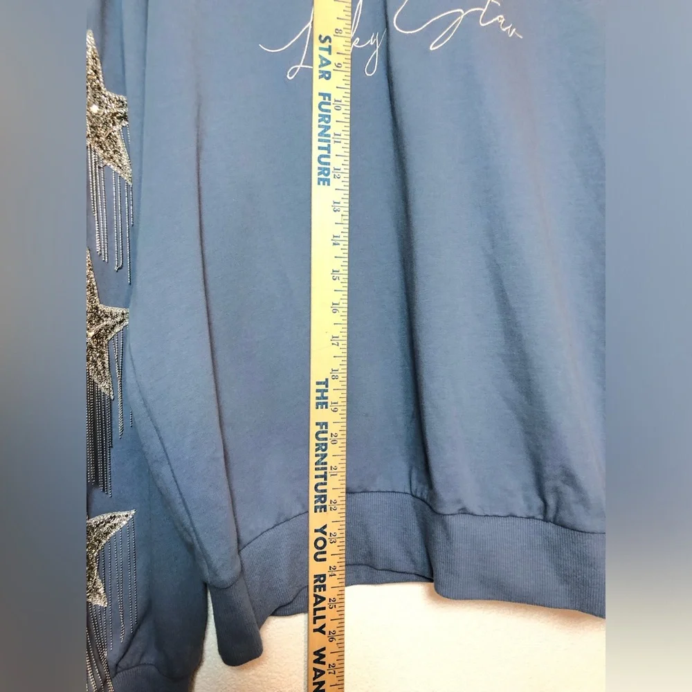 Blue Lucky Star Sweatshirt with Silver Star Accents